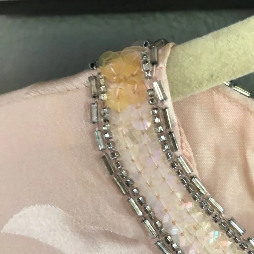 VINTAGE Deadstock Loehmann’s back room Pink silk beaded dress L - Picture 6 of 16